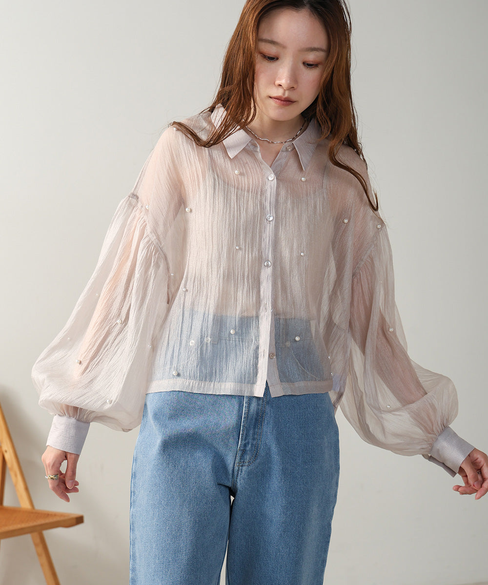 PEARL SHEER VOLUME SLEEVE SHIRT BL