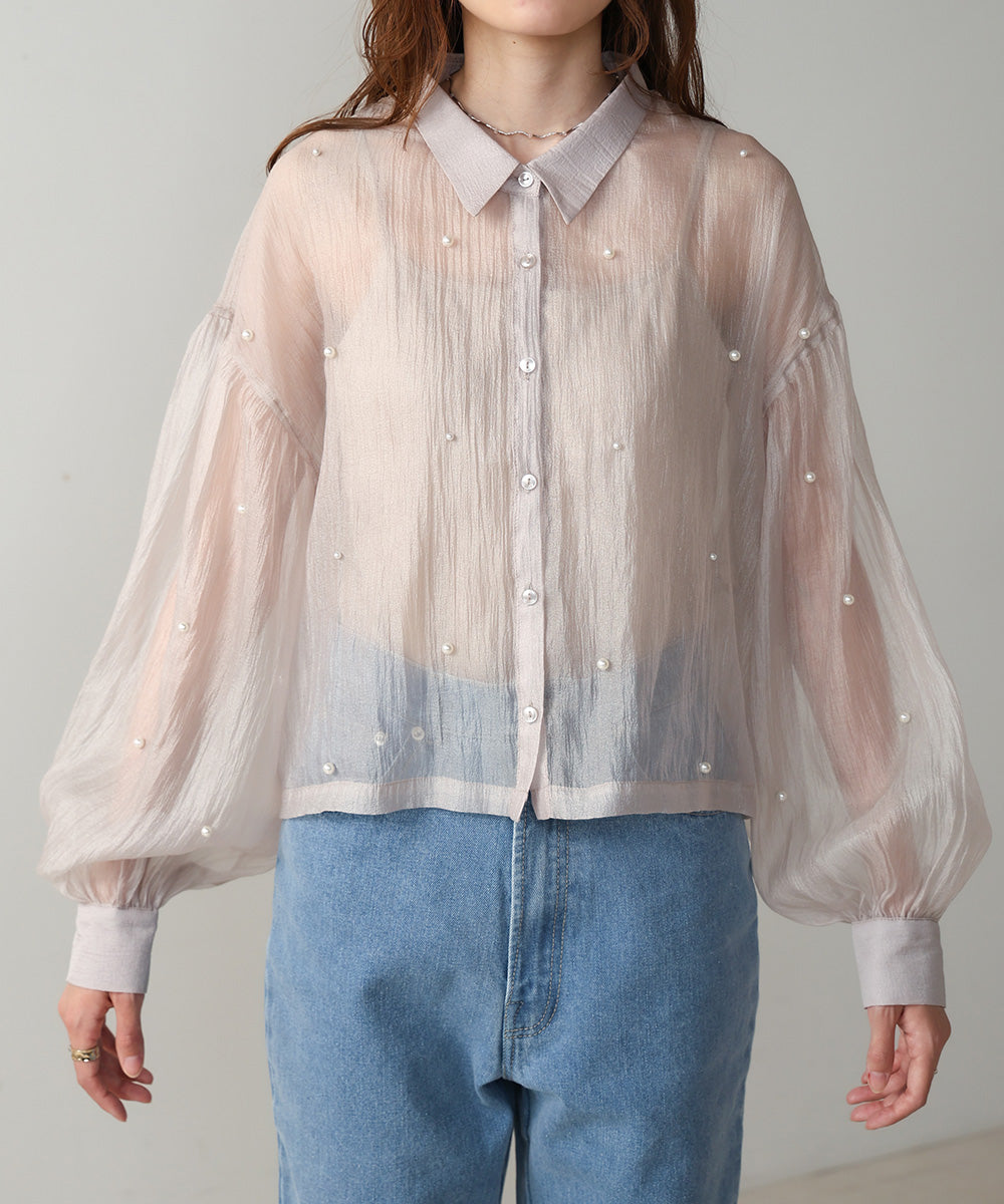 PEARL SHEER VOLUME SLEEVE SHIRT BL