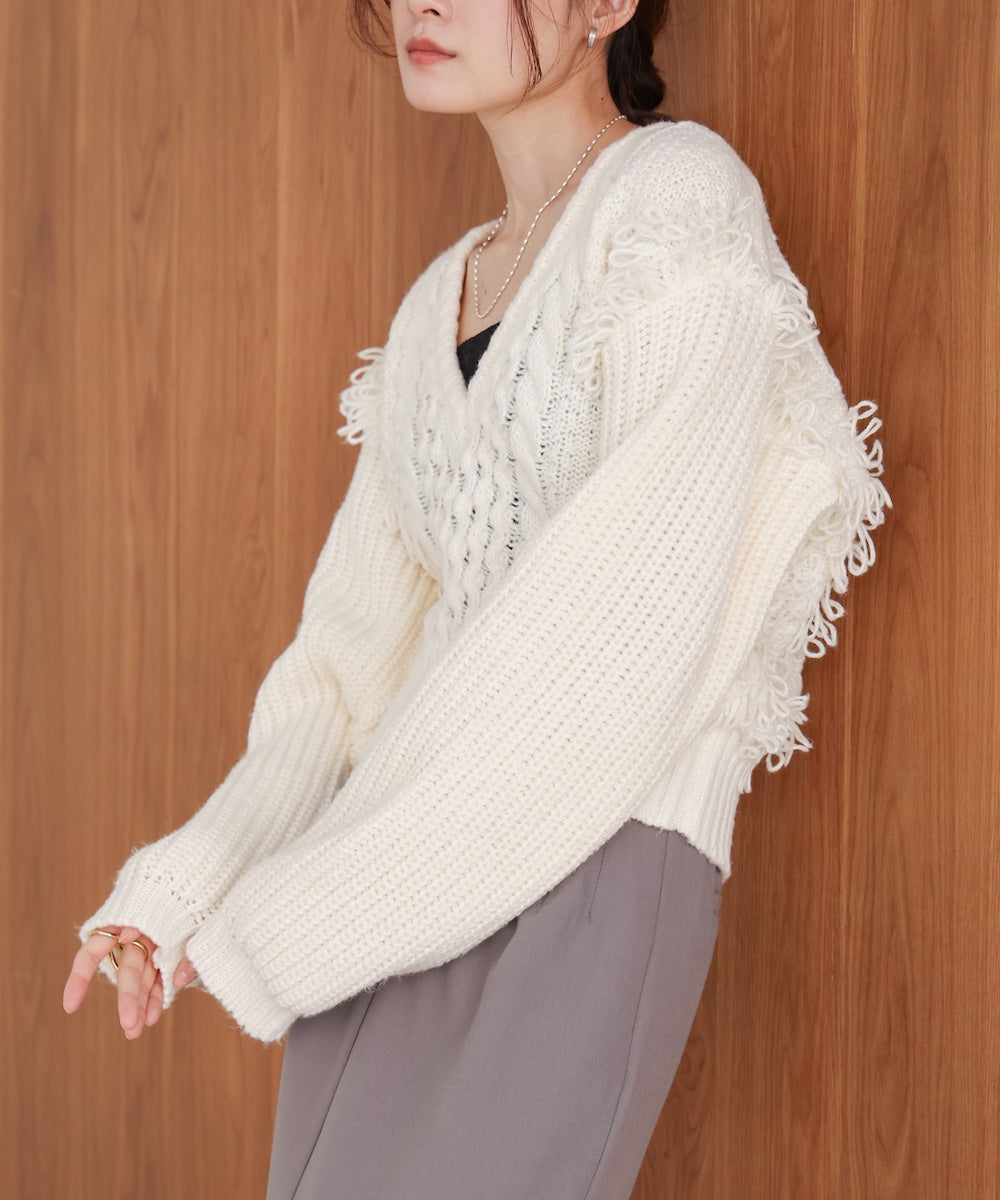 フリンジバルキーニットトップス