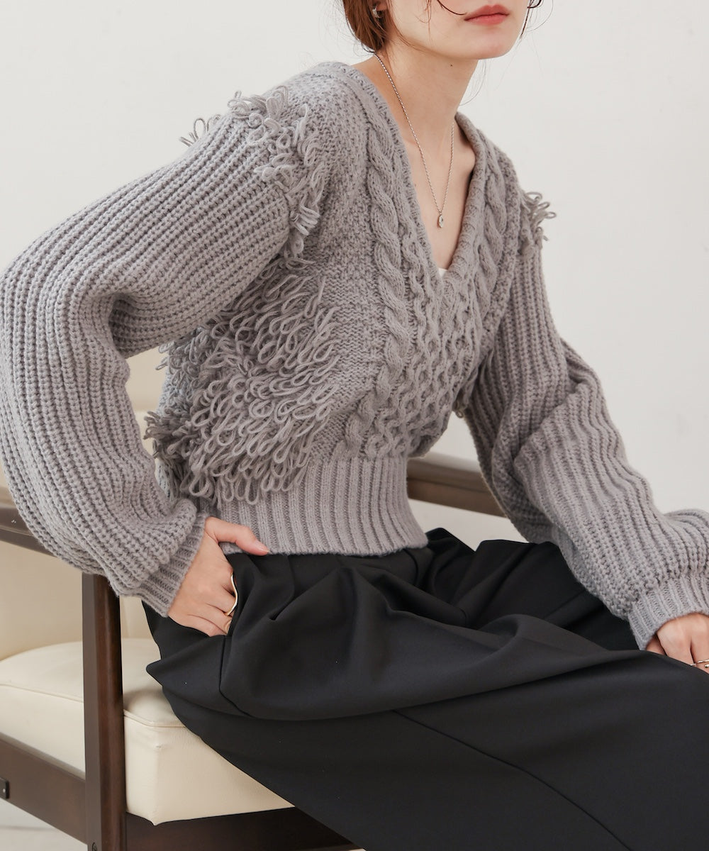 フリンジバルキーニットトップス