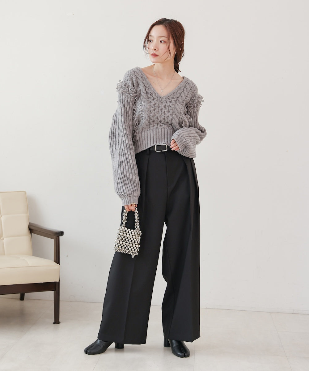 フリンジバルキーニットトップス