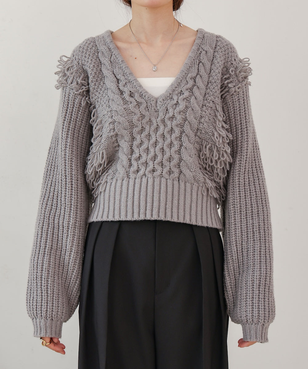 フリンジバルキーニットトップス