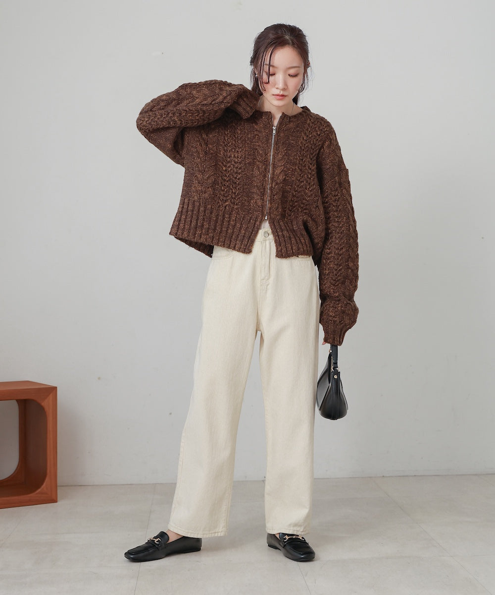 mohair touch cable zip knit