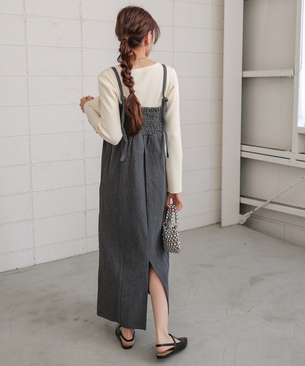 デニムギャザーキャミワンピース