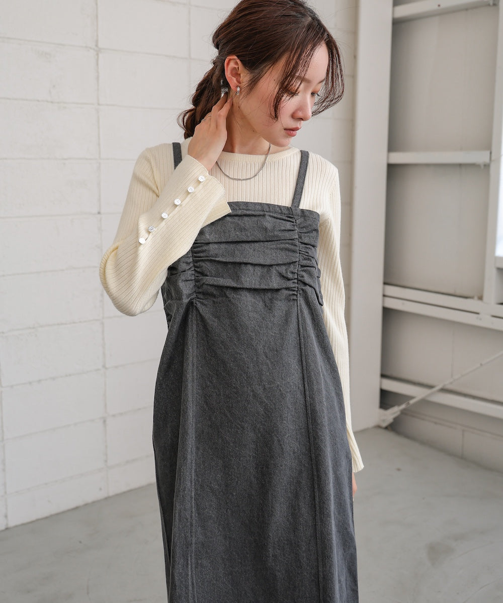 【S・Mサイズ展開】デニムギャザーキャミワンピース