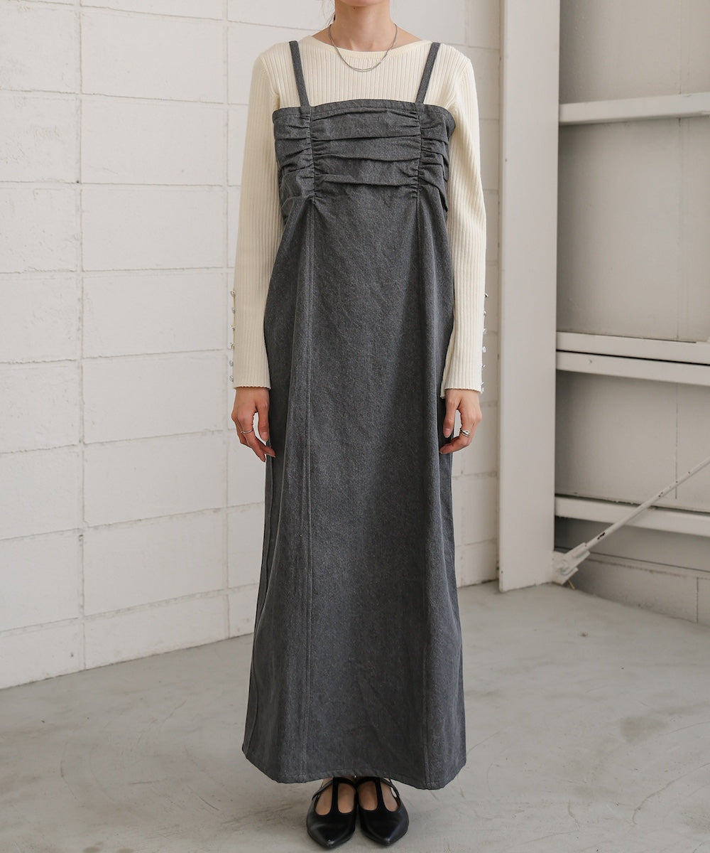 【S・Mサイズ展開】デニムギャザーキャミワンピース