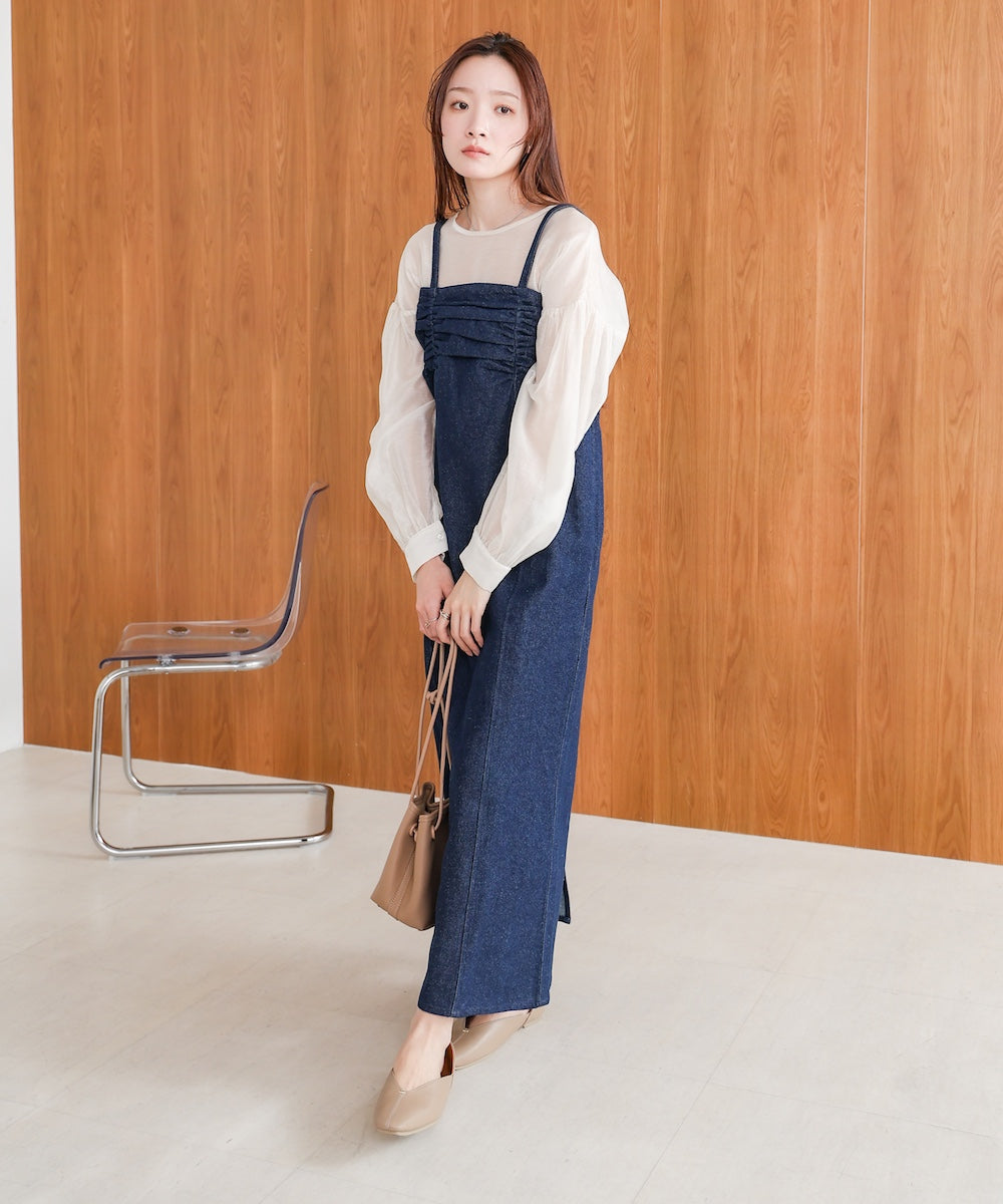 【S・Mサイズ展開】デニムギャザーキャミワンピース