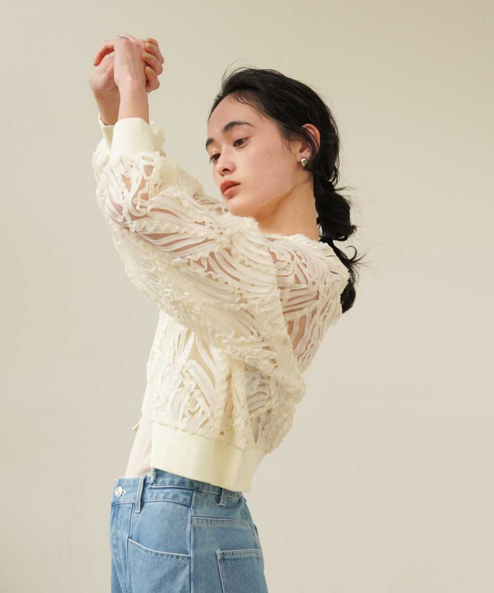 テープジャガードレースカーディガン