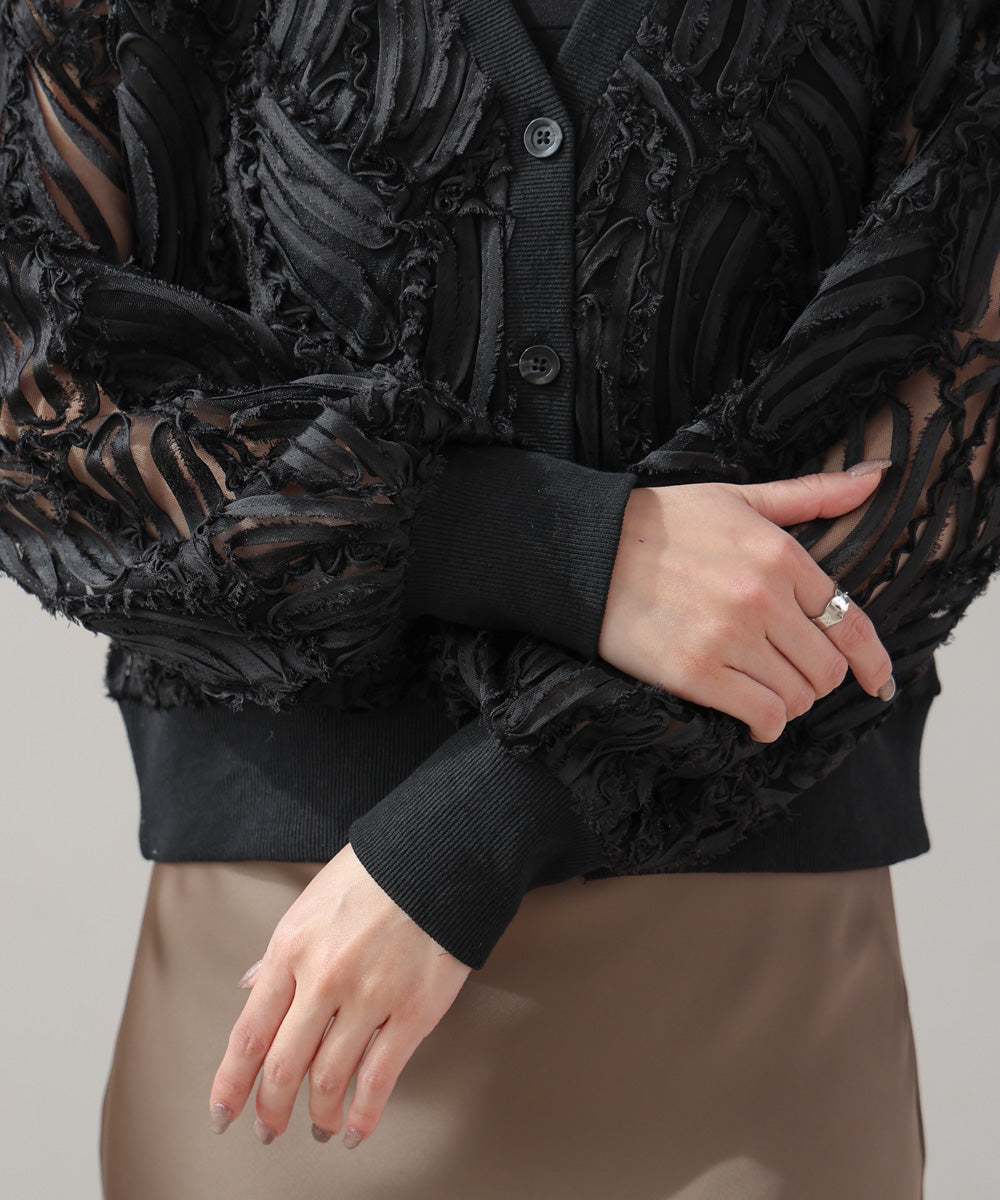 テープジャガードレースカーディガン