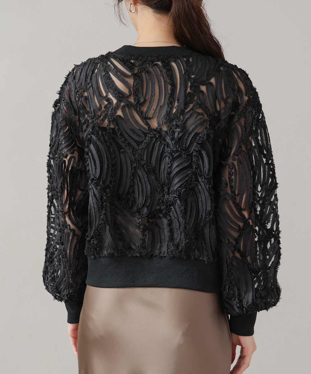 テープジャガードレースカーディガン