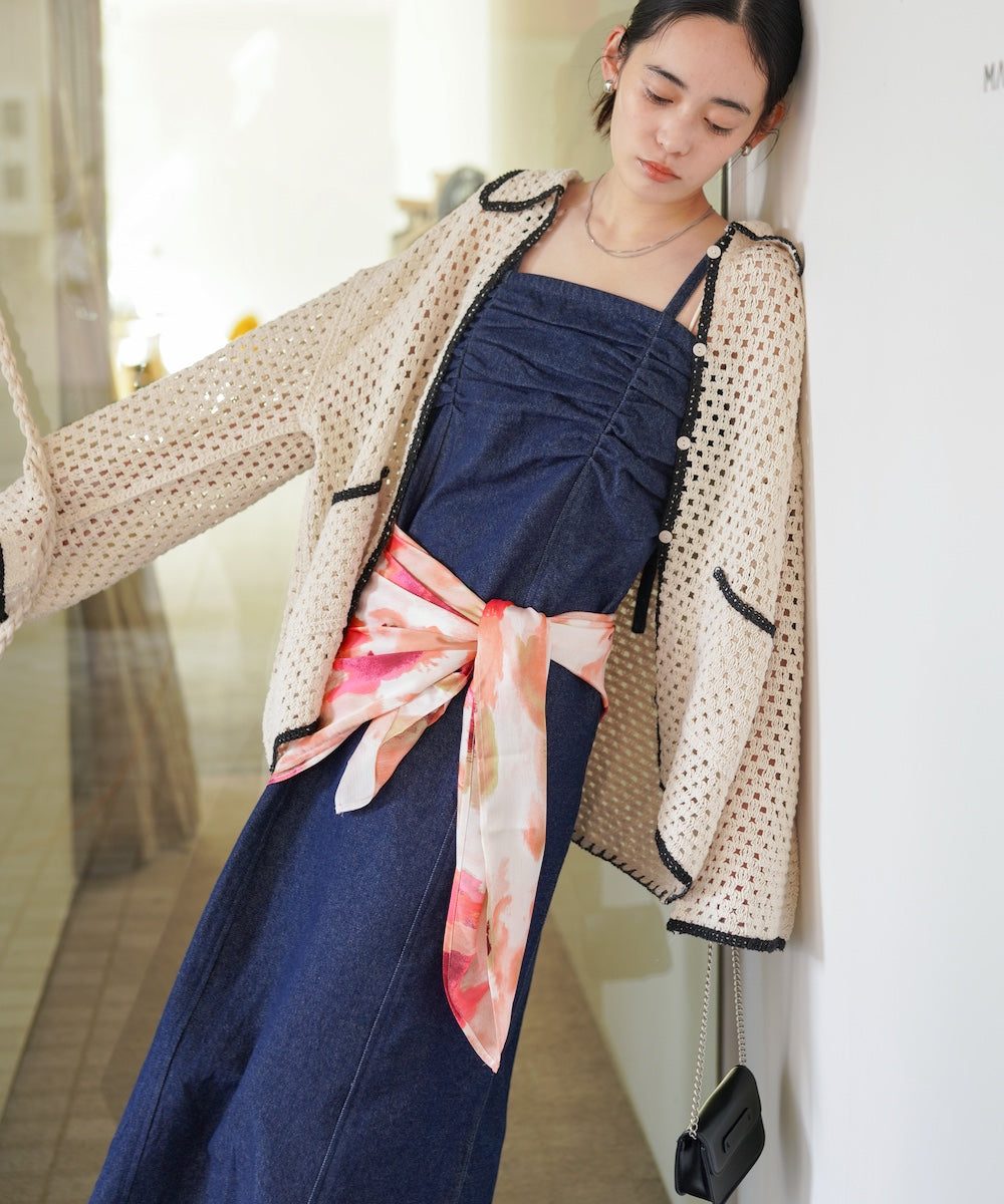 マルチWAY水彩柄サテン大判スカーフ