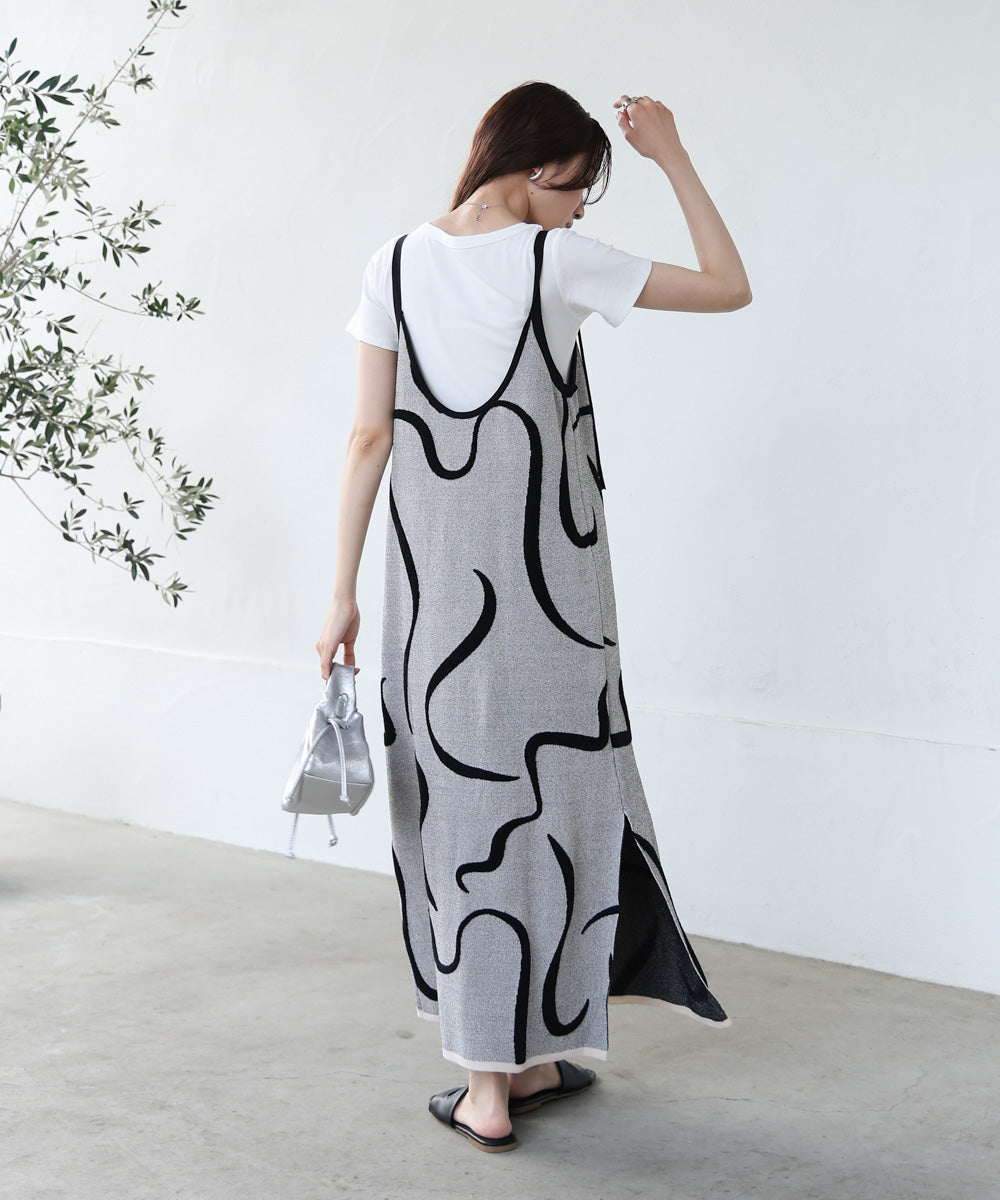 アートライン配色キャミワンピース