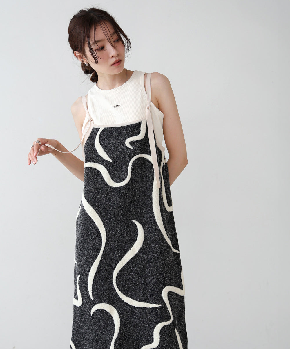 アートライン配色キャミワンピース