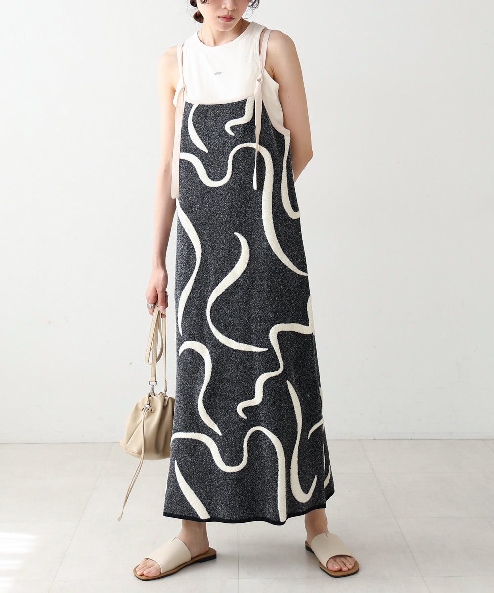 アートライン配色キャミワンピース