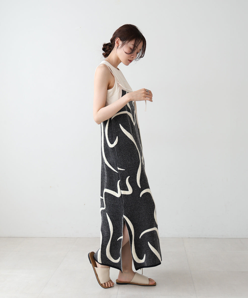 アートライン配色キャミワンピース