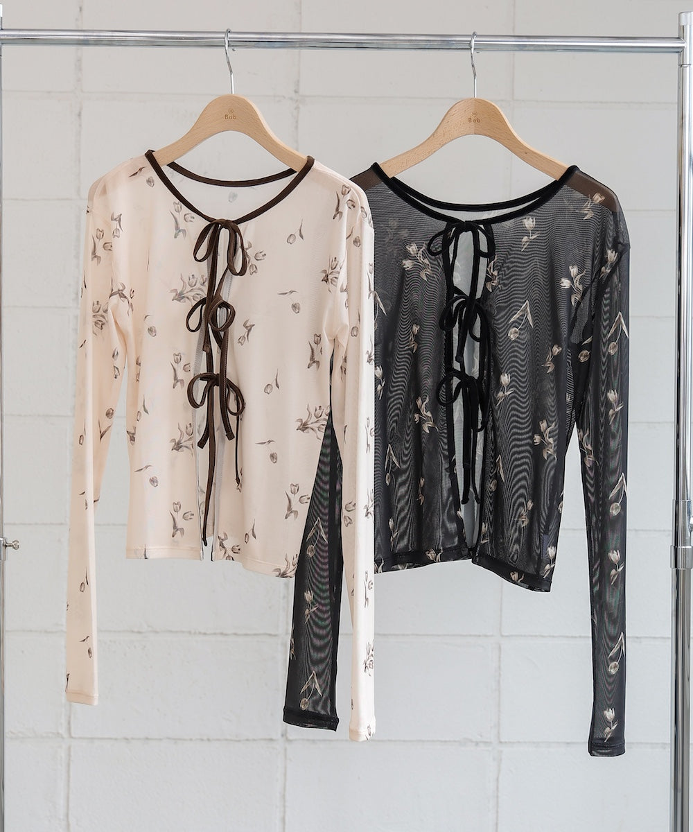 前後2WAY花柄リボンカーディガン