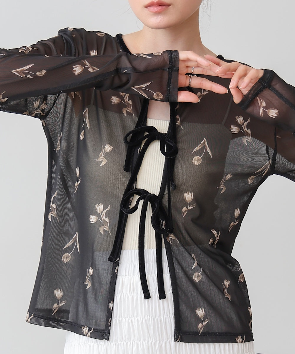 前後2WAY花柄リボンカーディガン