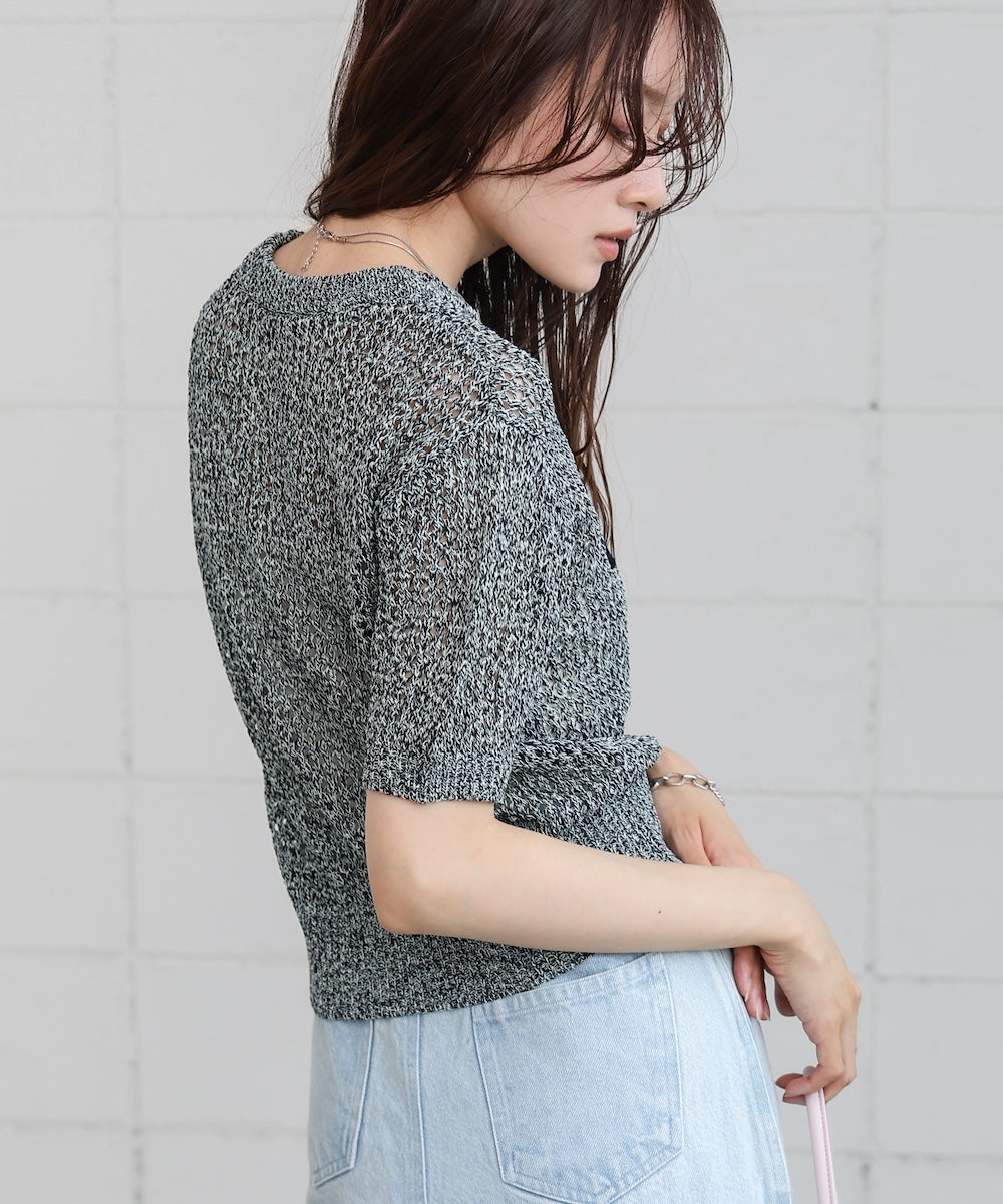 コード刺繍ロゴ入り麻タッチプルオーバー