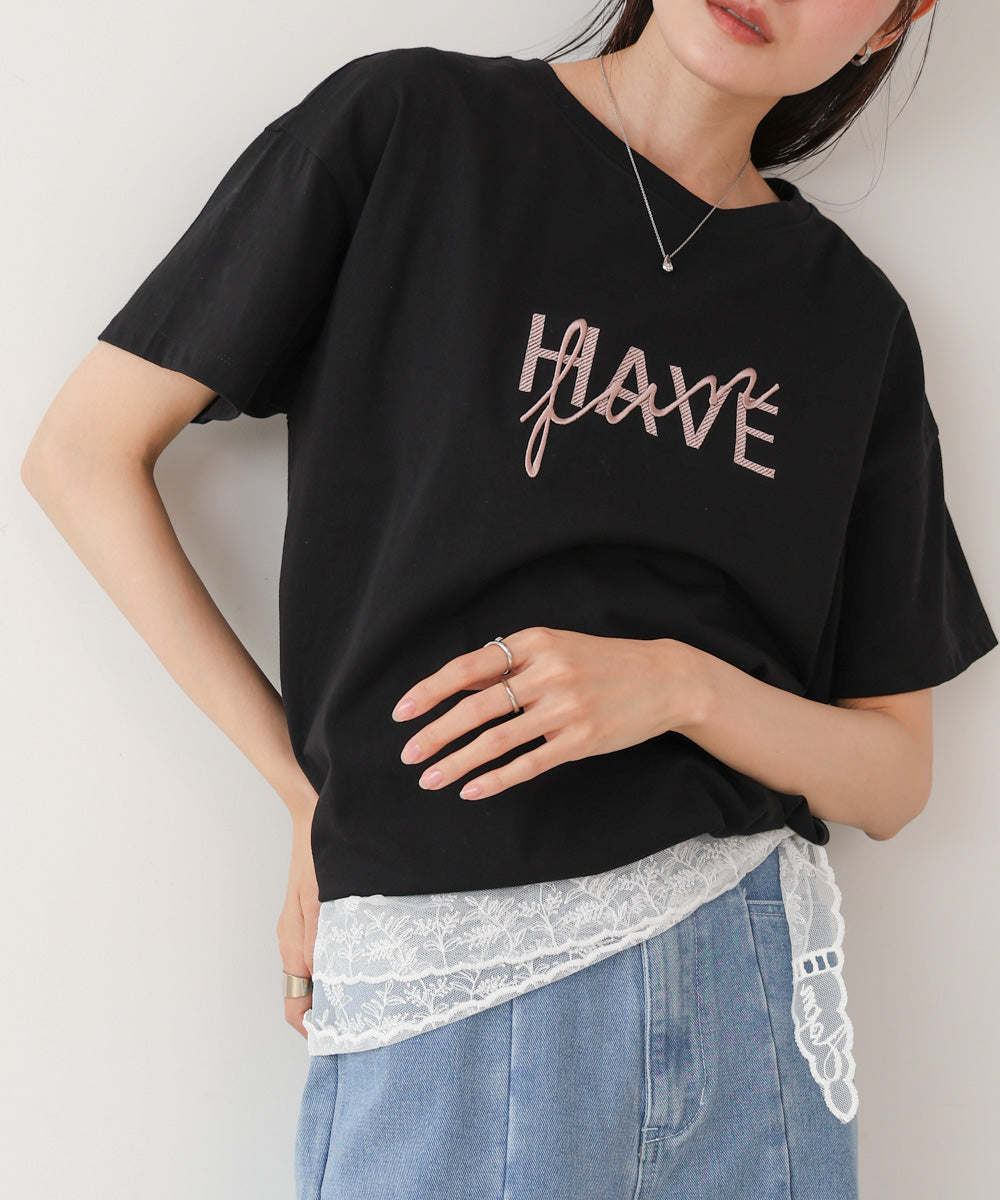 ロゴ刺繍デザインTシャツ
