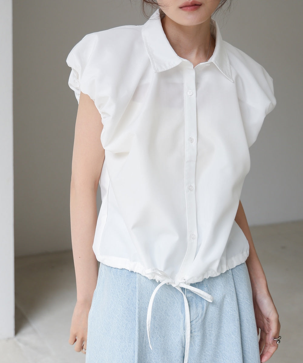 ブロード裾リボンバルーンスリーブシャツ