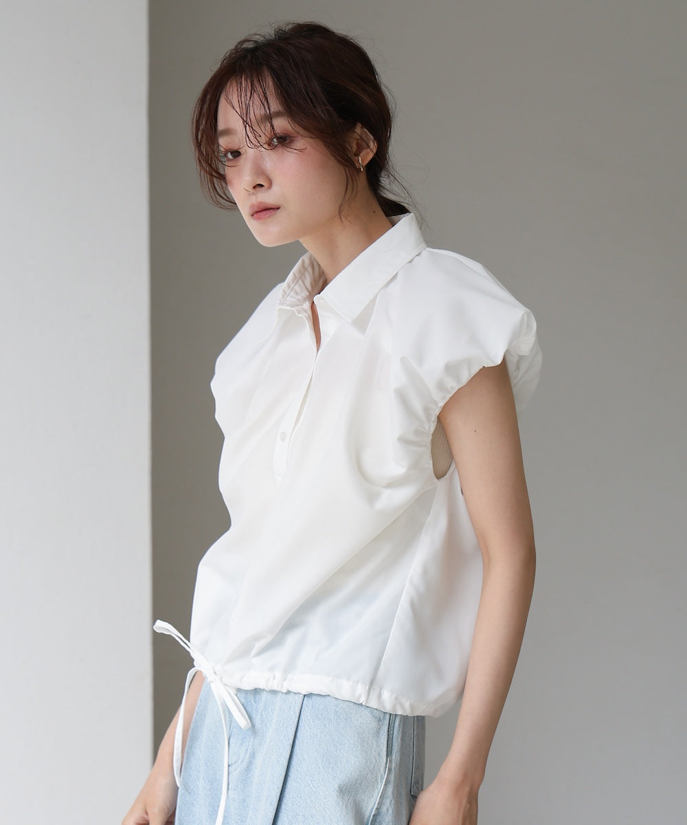 ブロード裾リボンバルーンスリーブシャツ