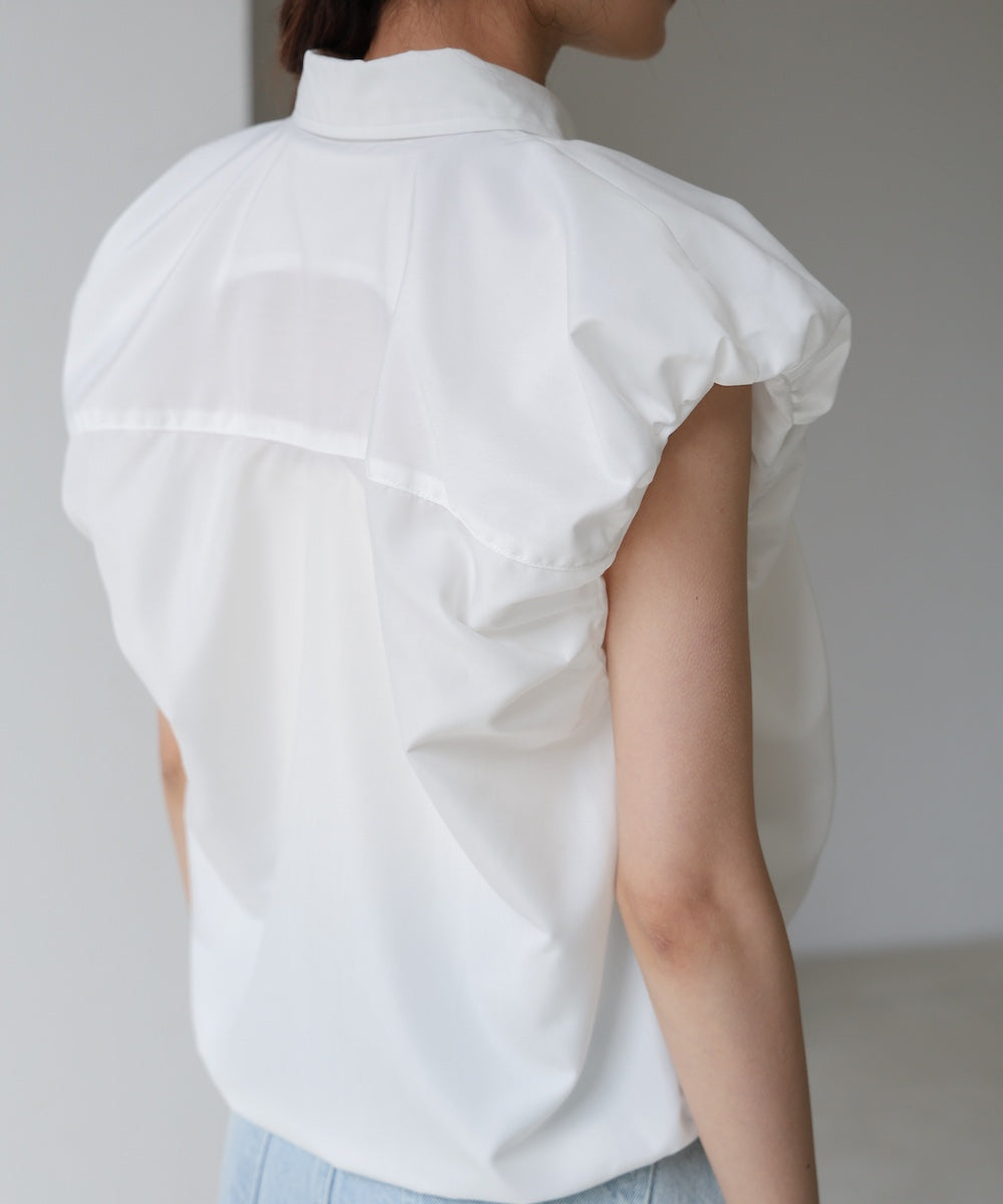 ブロード裾リボンバルーンスリーブシャツ