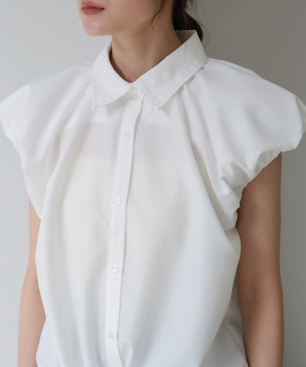 ブロード裾リボンバルーンスリーブシャツ