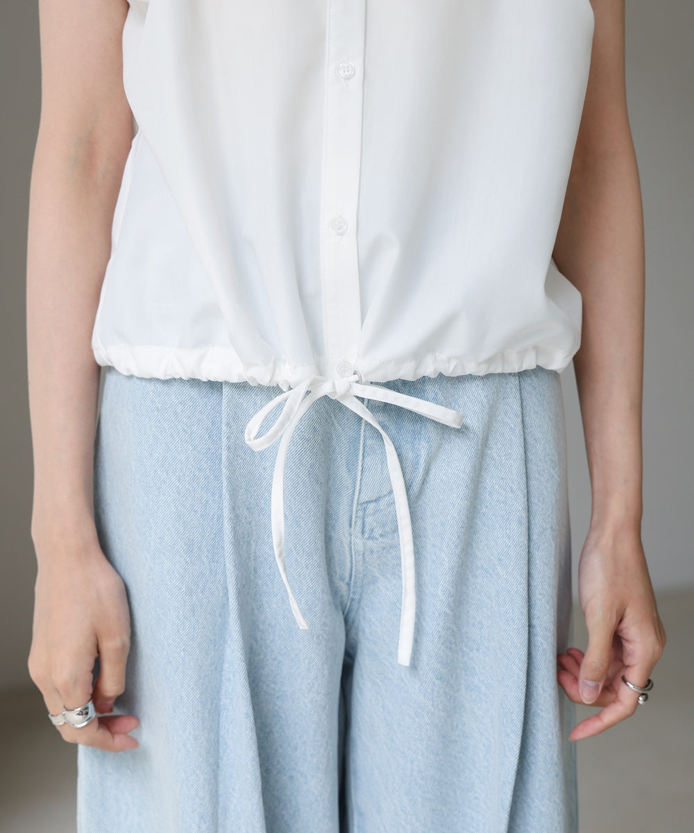 ブロード裾リボンバルーンスリーブシャツ