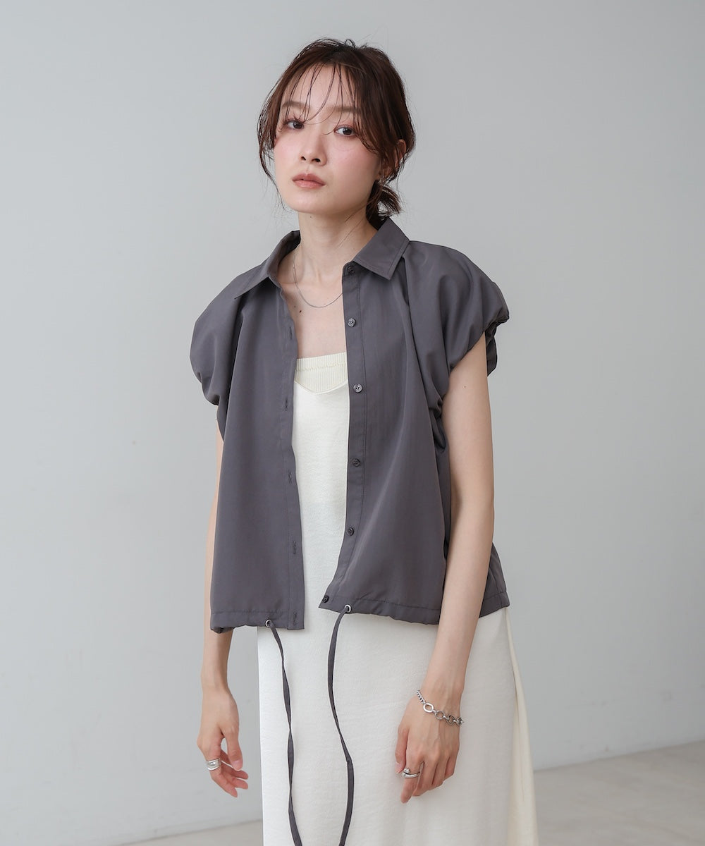 ブロード裾リボンバルーンスリーブシャツ