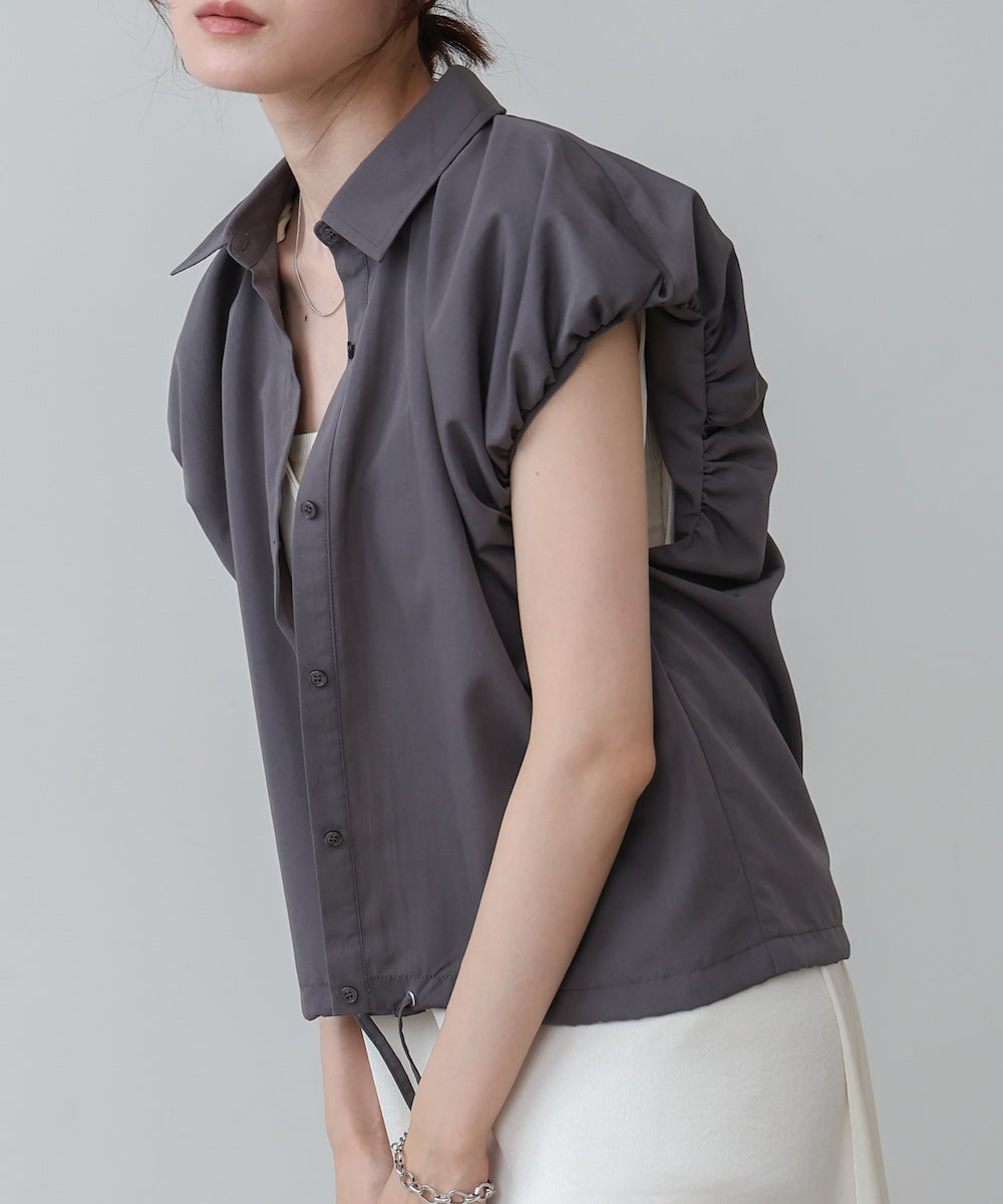 ブロード裾リボンバルーンスリーブシャツ