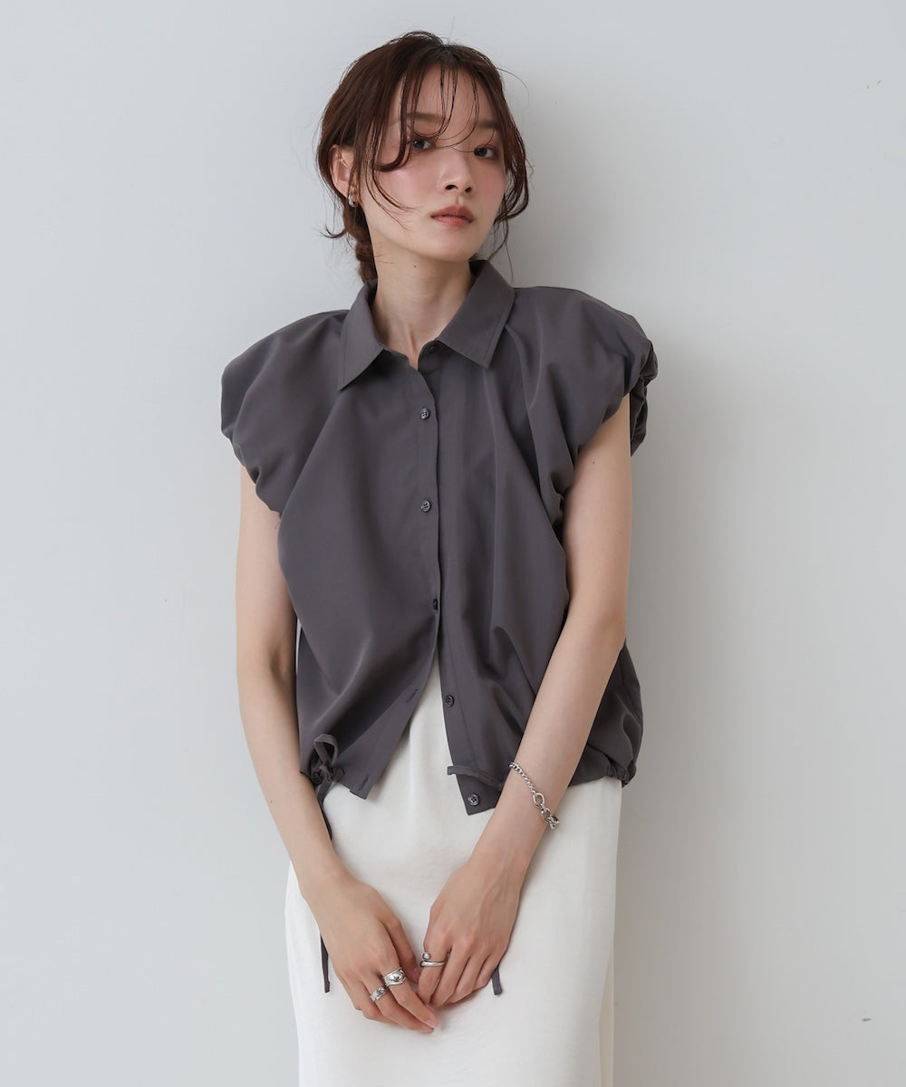 ブロード裾リボンバルーンスリーブシャツ