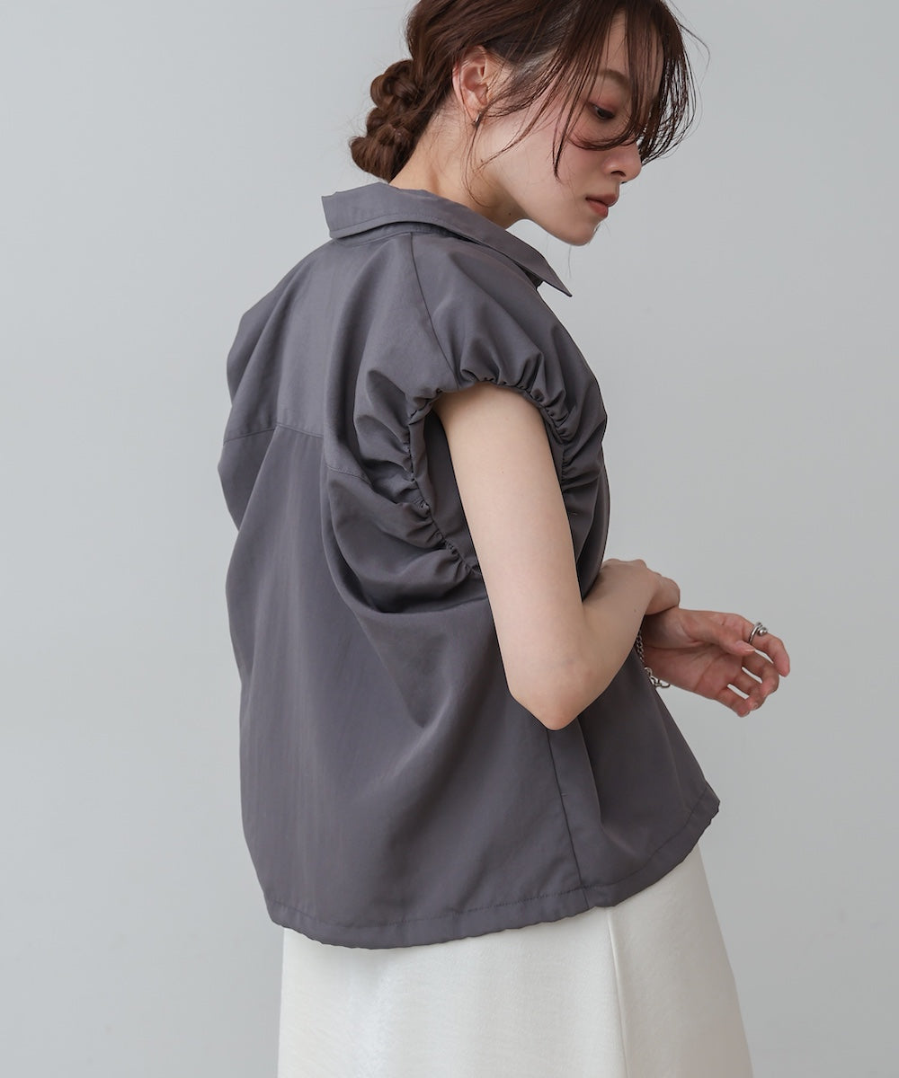 ブロード裾リボンバルーンスリーブシャツ