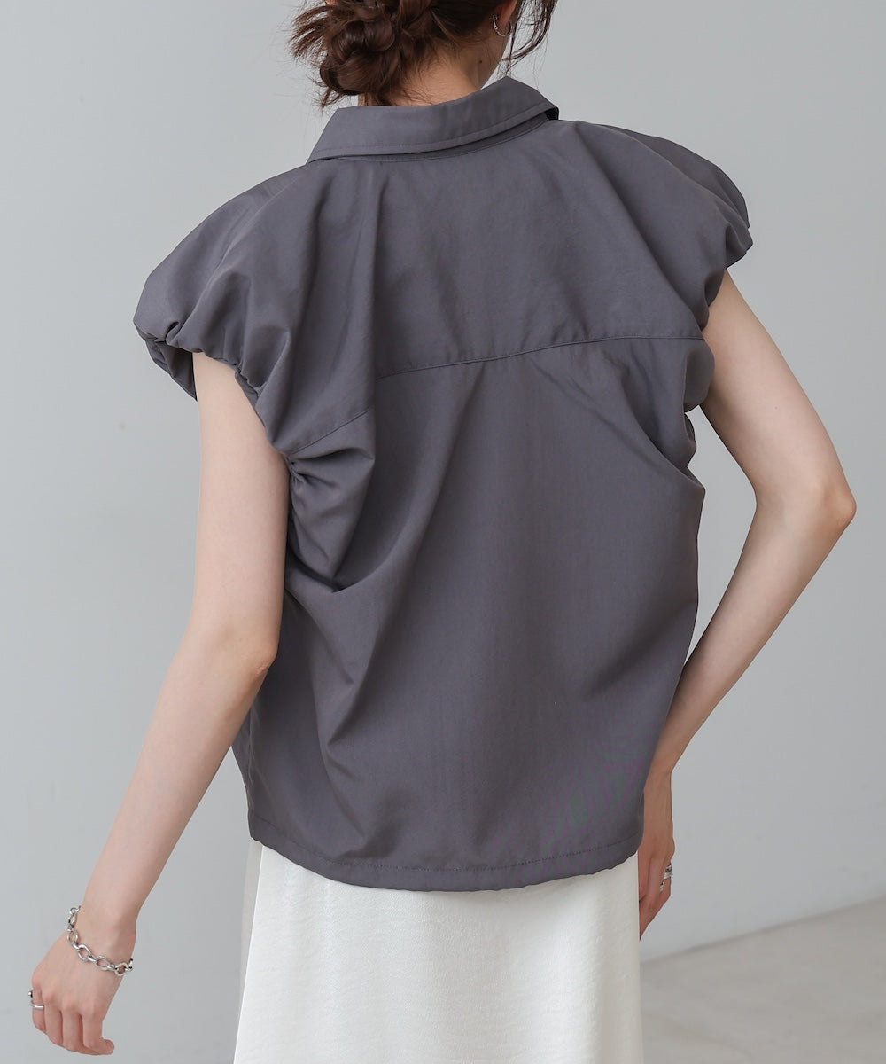 ブロード裾リボンバルーンスリーブシャツ