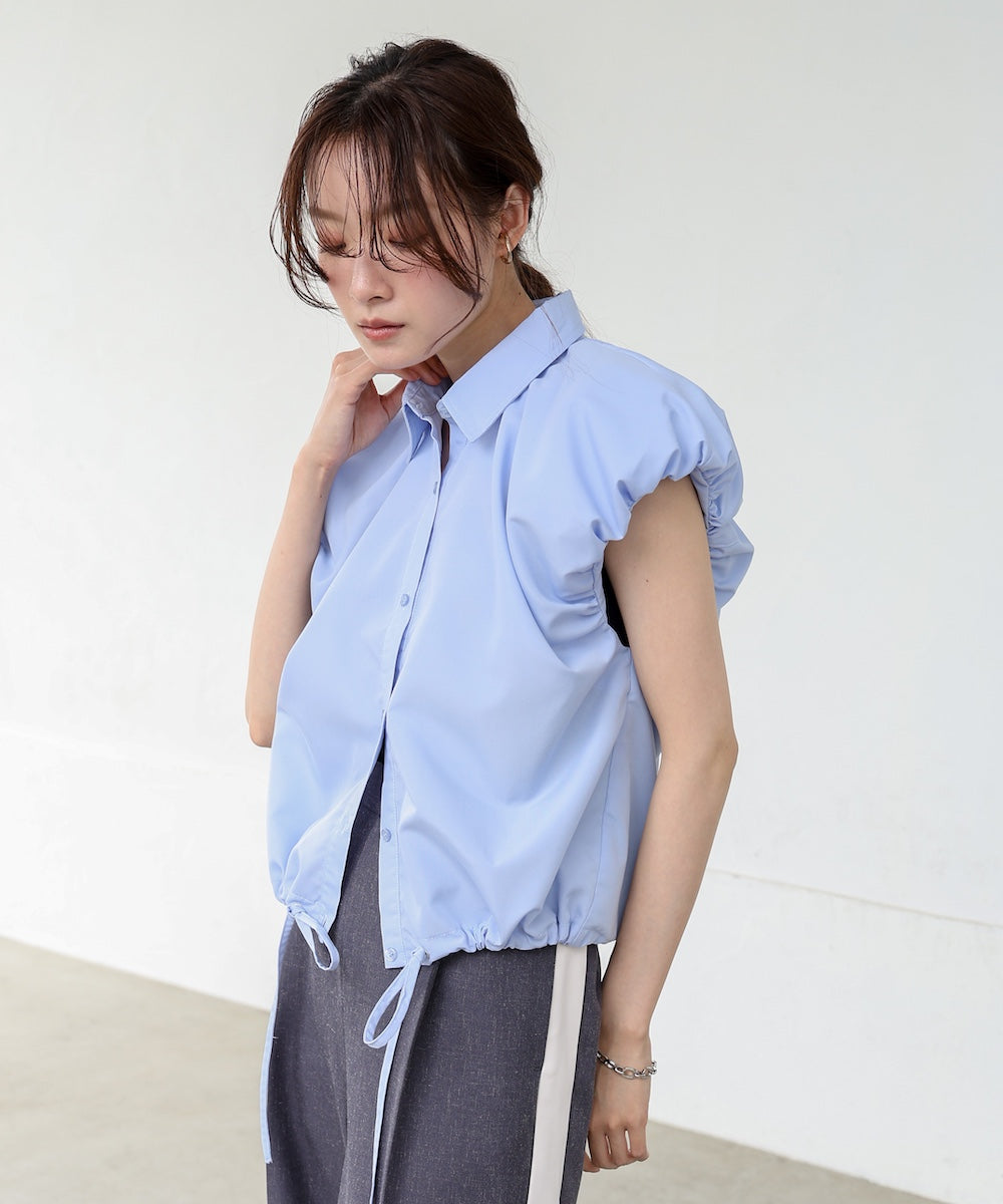 ブロード裾リボンバルーンスリーブシャツ