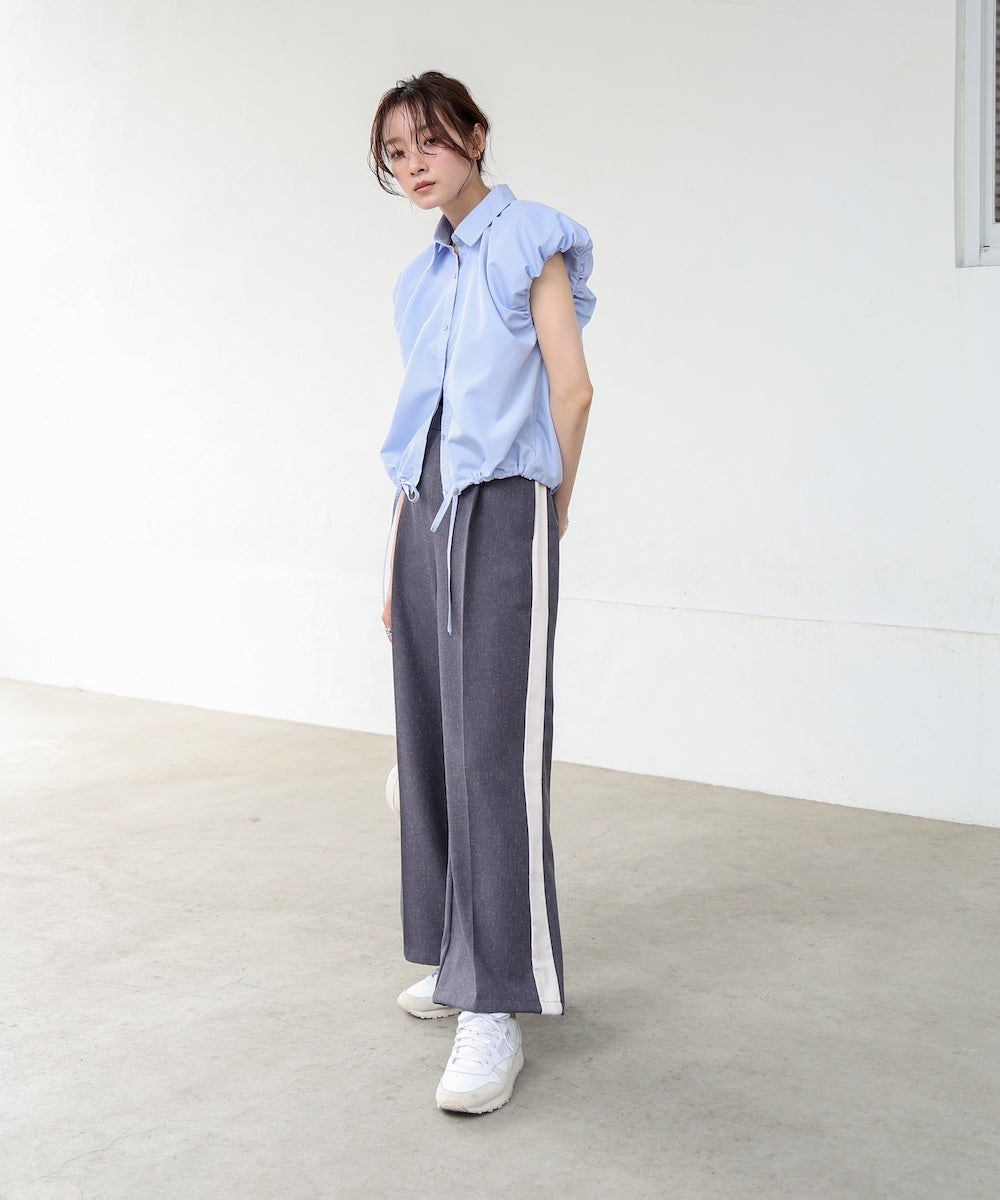 ブロード裾リボンバルーンスリーブシャツ