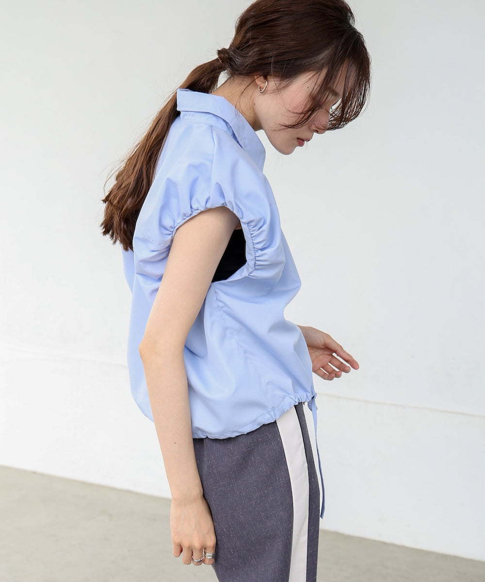ブロード裾リボンバルーンスリーブシャツ