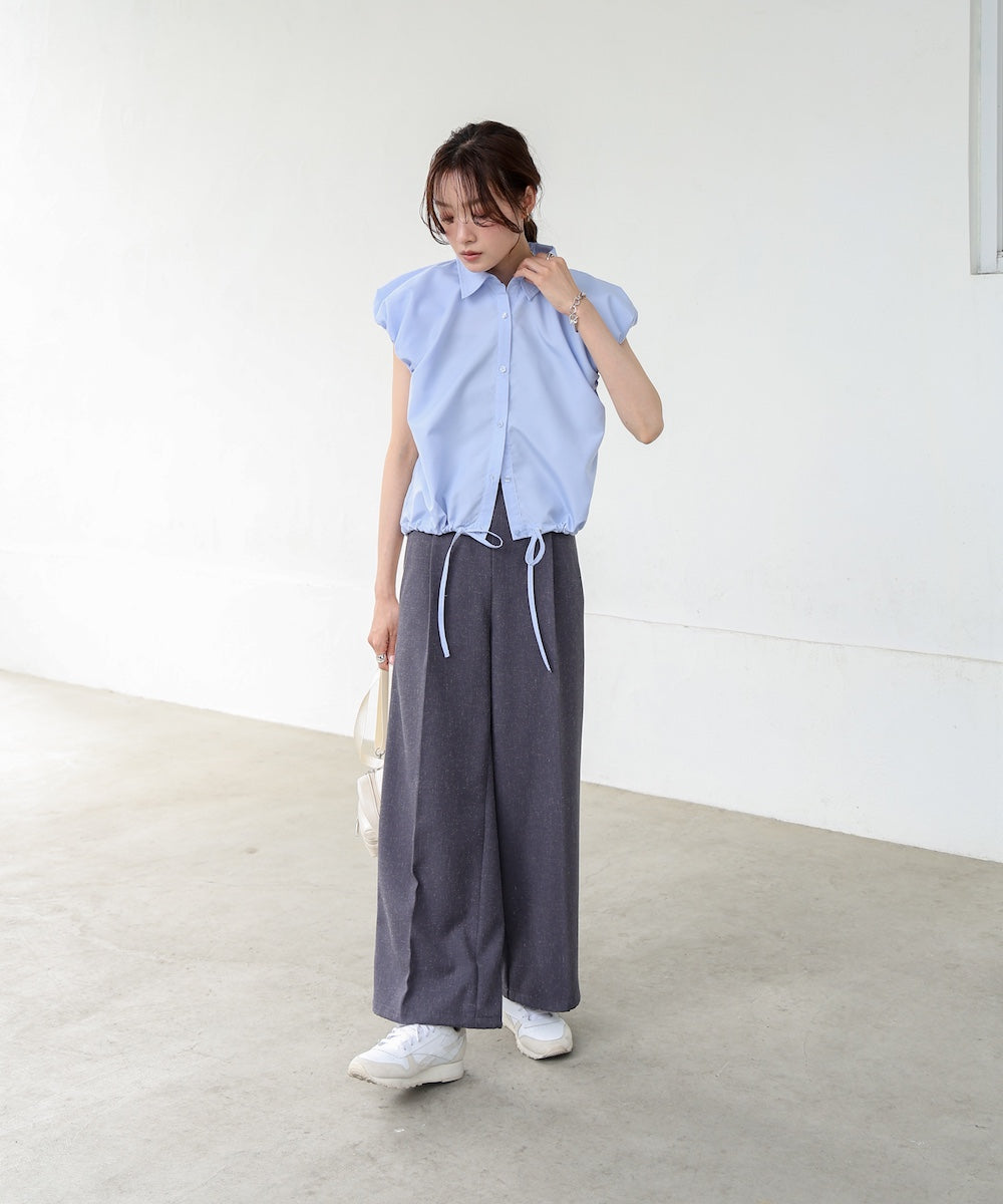 ブロード裾リボンバルーンスリーブシャツ