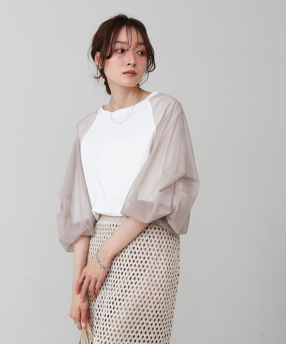 チュールバルーンスリーブシャツ