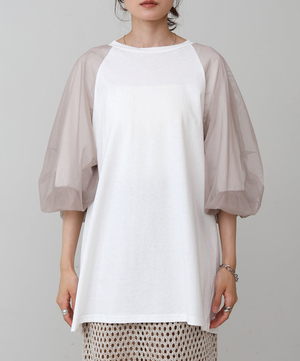 チュールバルーンスリーブシャツ