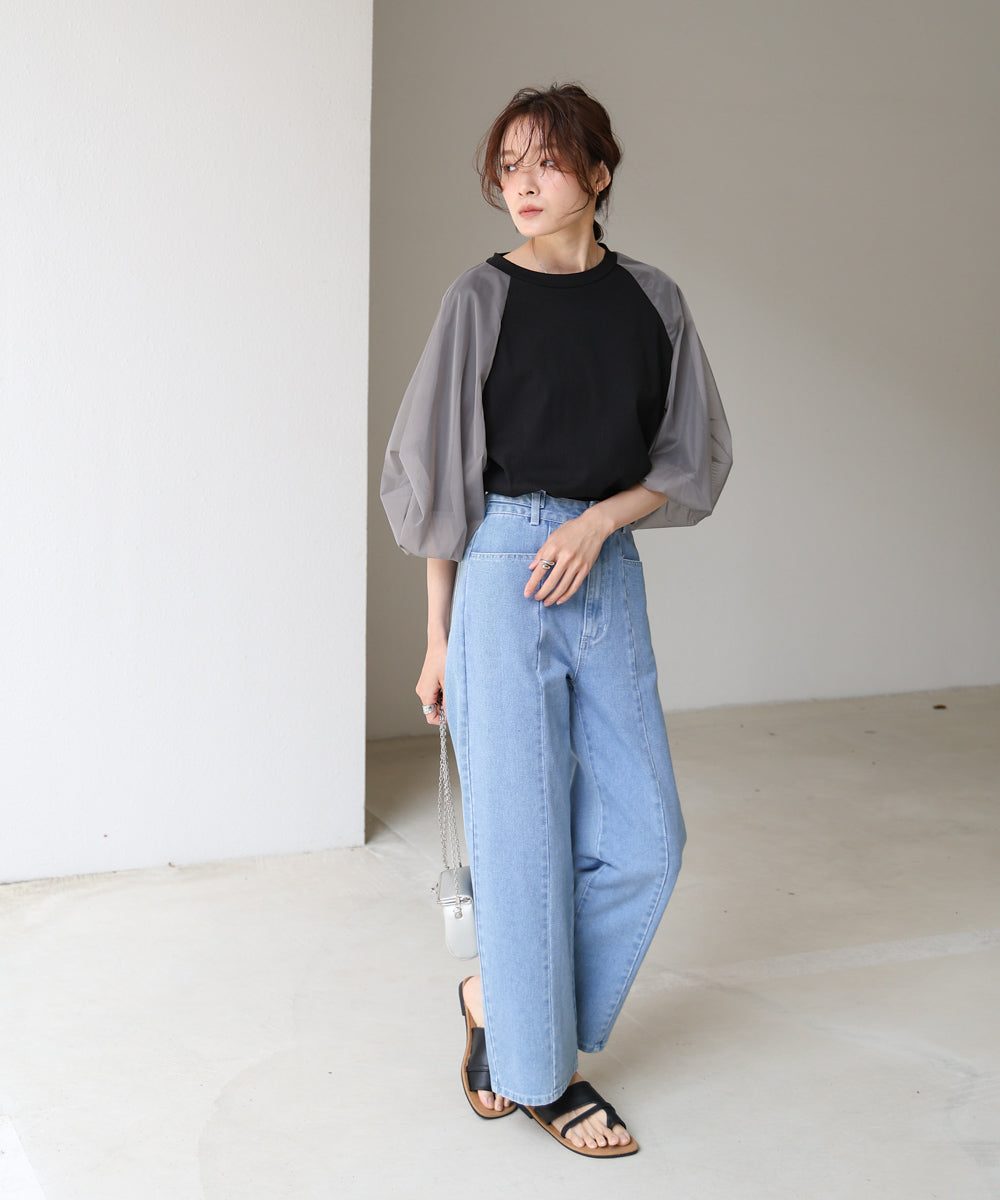 チュールバルーンスリーブシャツ