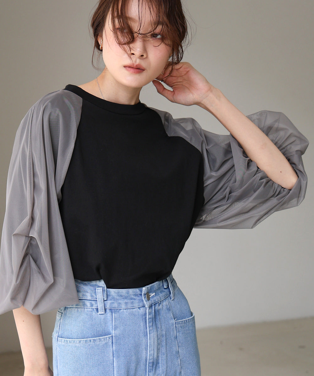 チュールバルーンスリーブシャツ