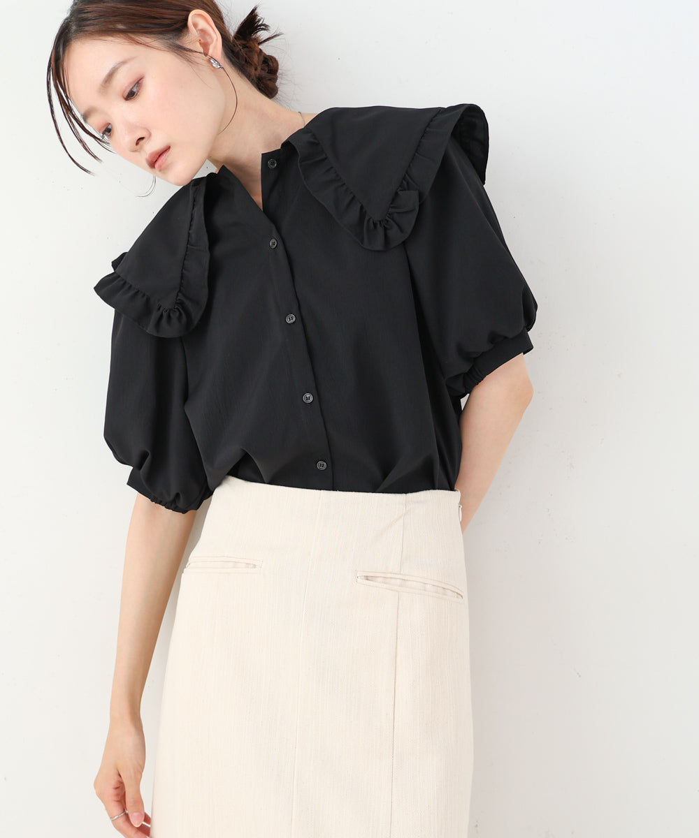 ビックカラーハーフスリーブブラウス