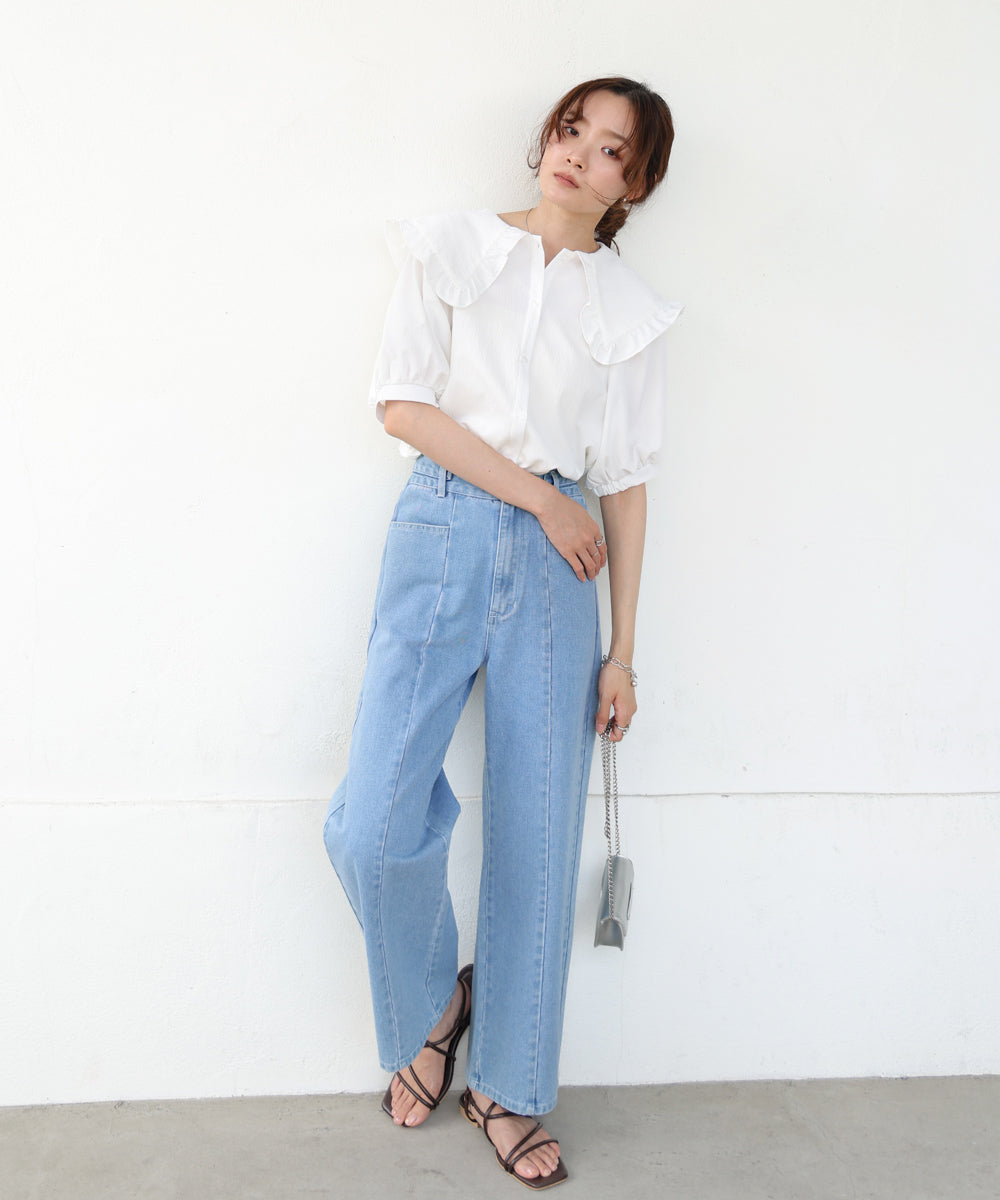 ビックカラーハーフスリーブブラウス