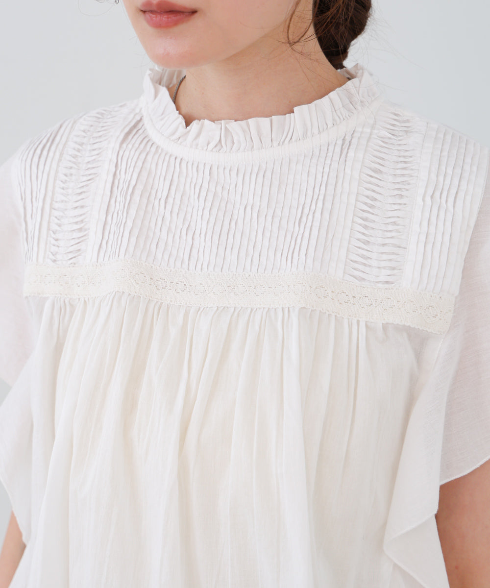 キャンブリックボイル ピンタックフリルブラウス