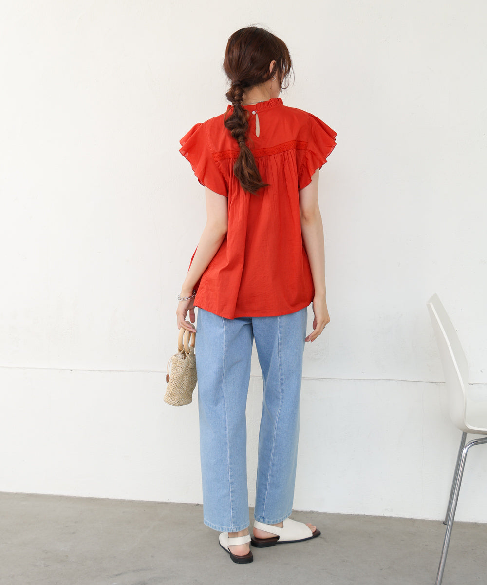 キャンブリックボイル ピンタックフリルブラウス