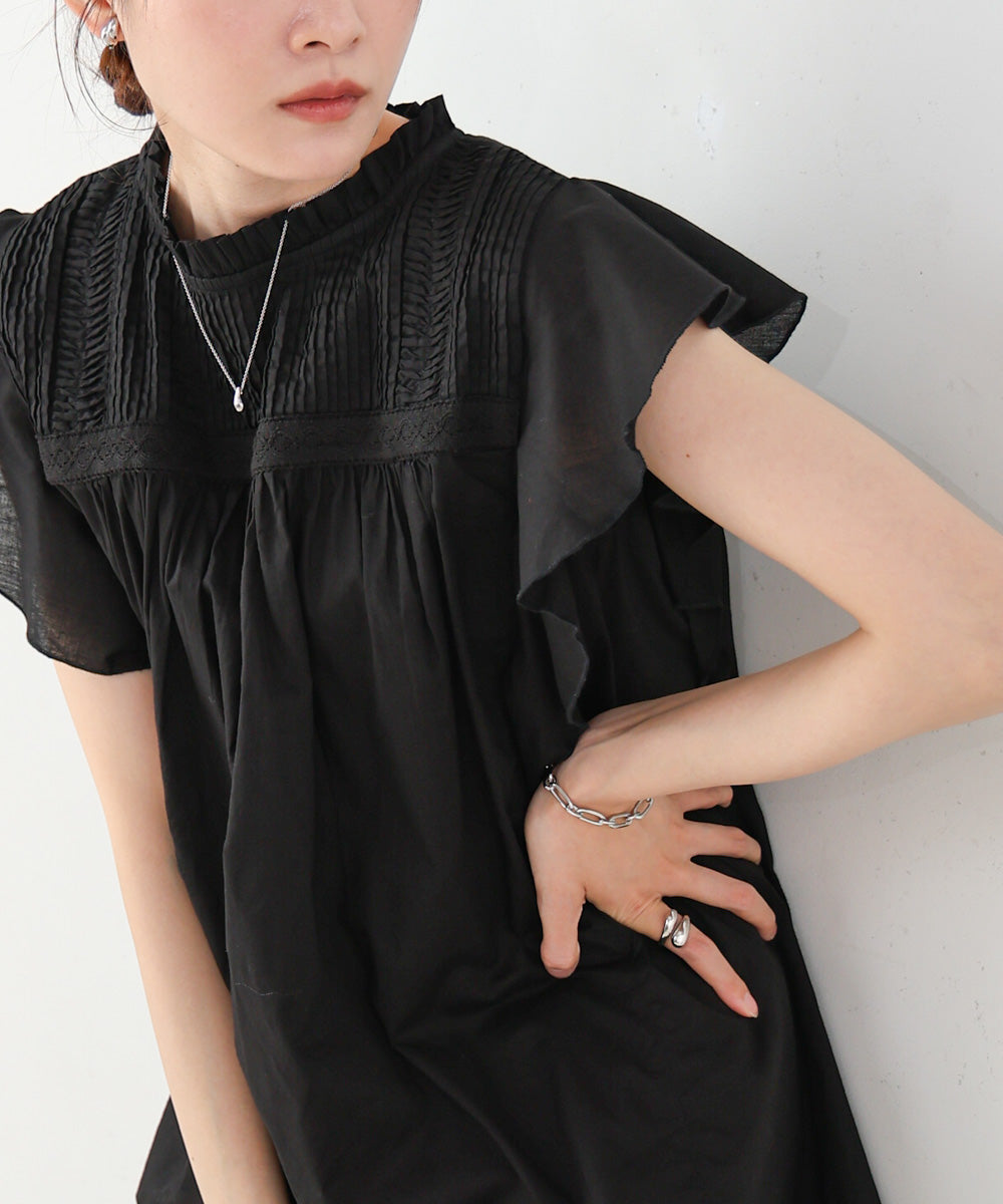 キャンブリックボイル ピンタックフリルブラウス