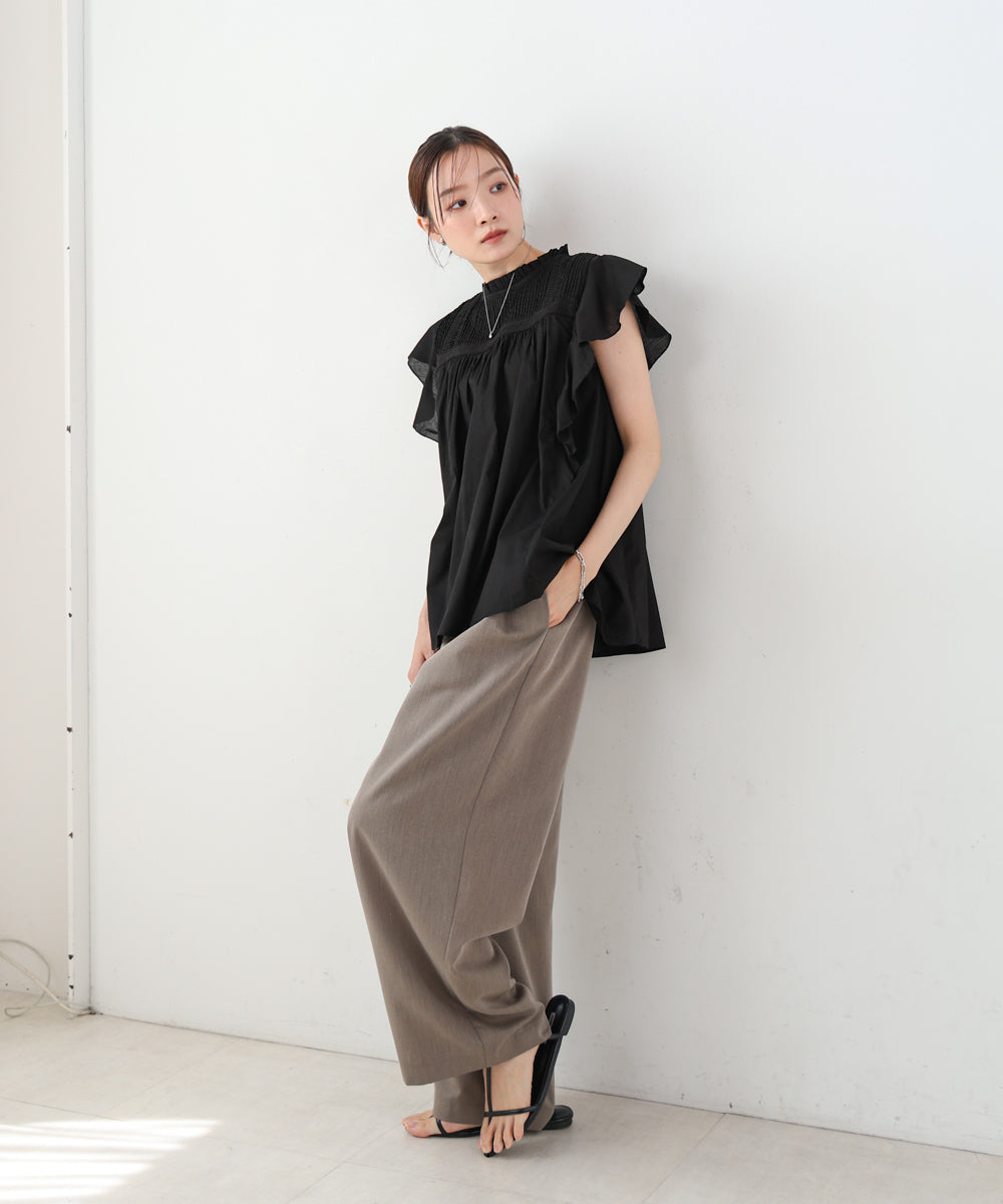 キャンブリックボイル ピンタックフリルブラウス