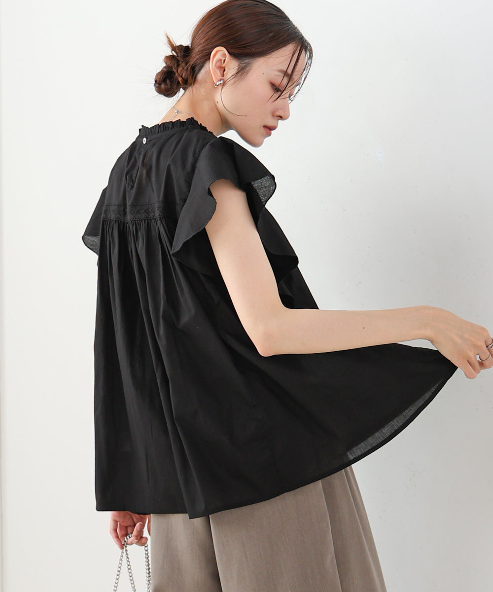 キャンブリックボイル ピンタックフリルブラウス