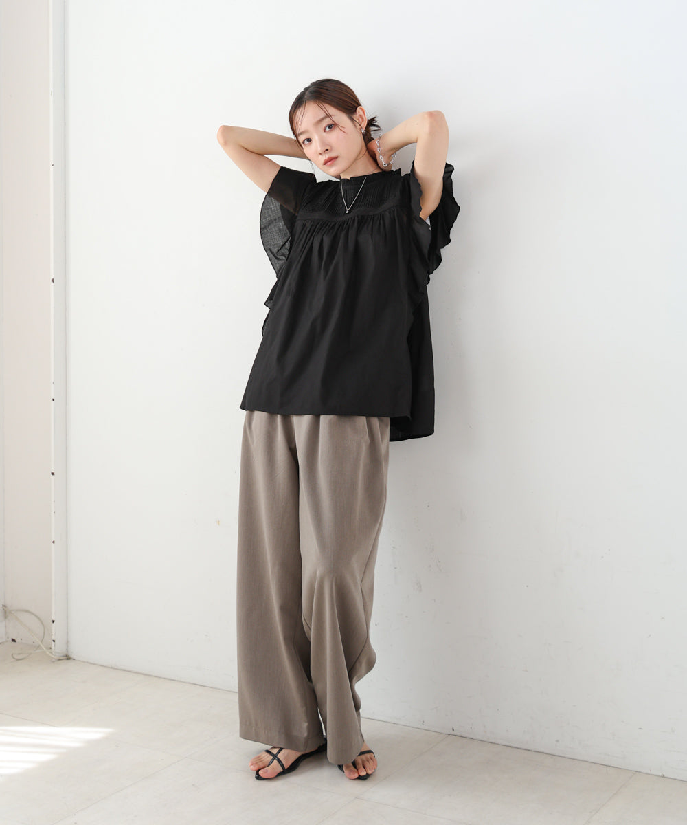 キャンブリックボイル ピンタックフリルブラウス