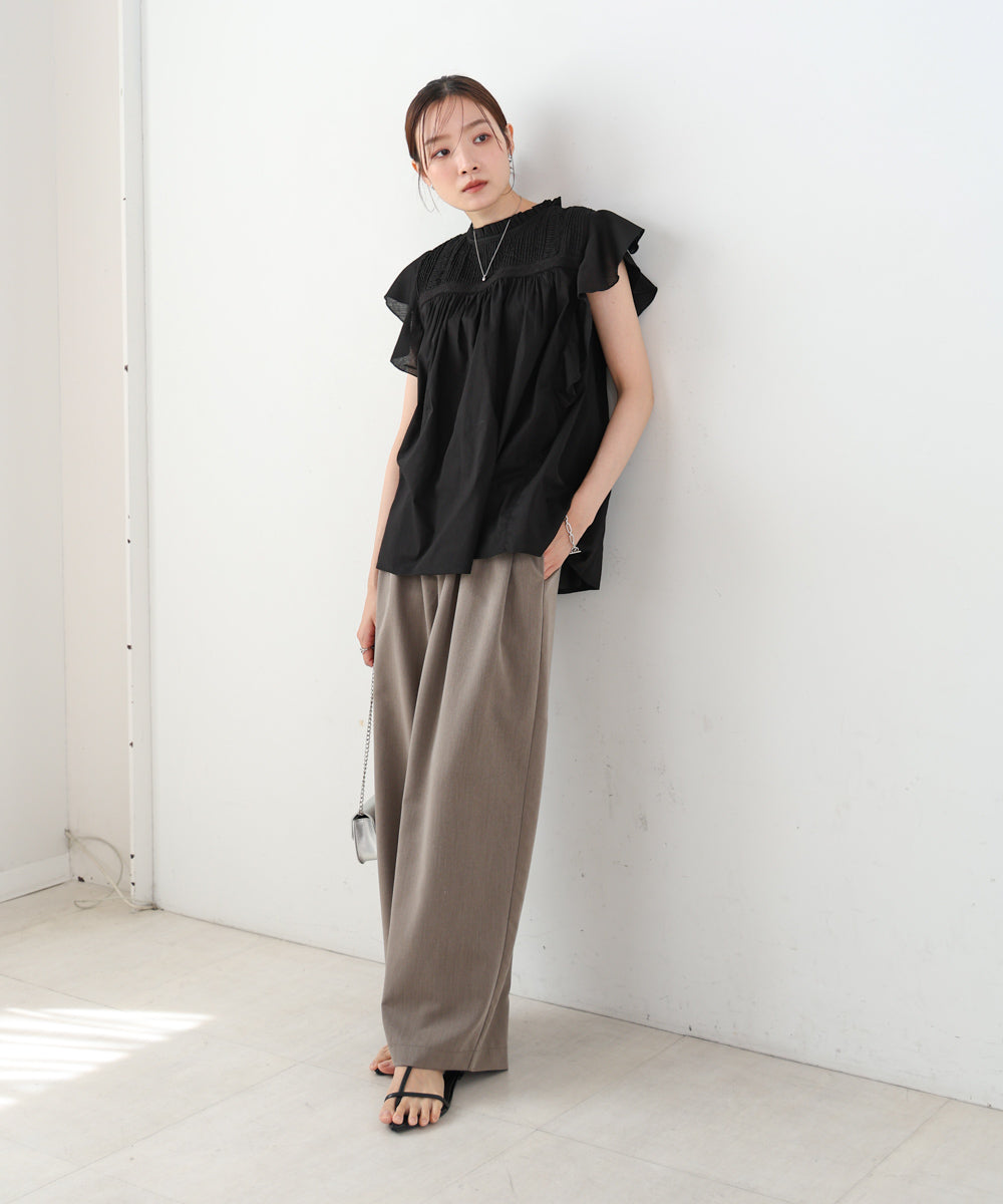 キャンブリックボイル ピンタックフリルブラウス